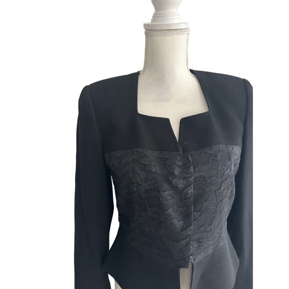 ZELDA Vintage Black Lace Paneled Long Sleeve Jacket Blazer Size 6 - Picture 4 of 7
